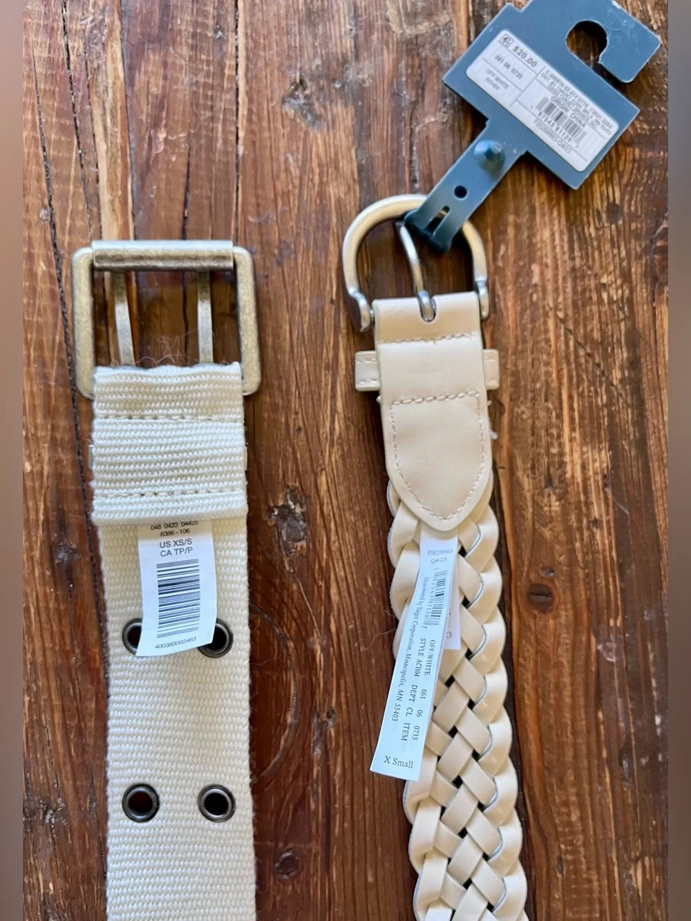Women’s Cream/White Braided and Double Eyelet Belts - Set of 2  Sz XS NWT